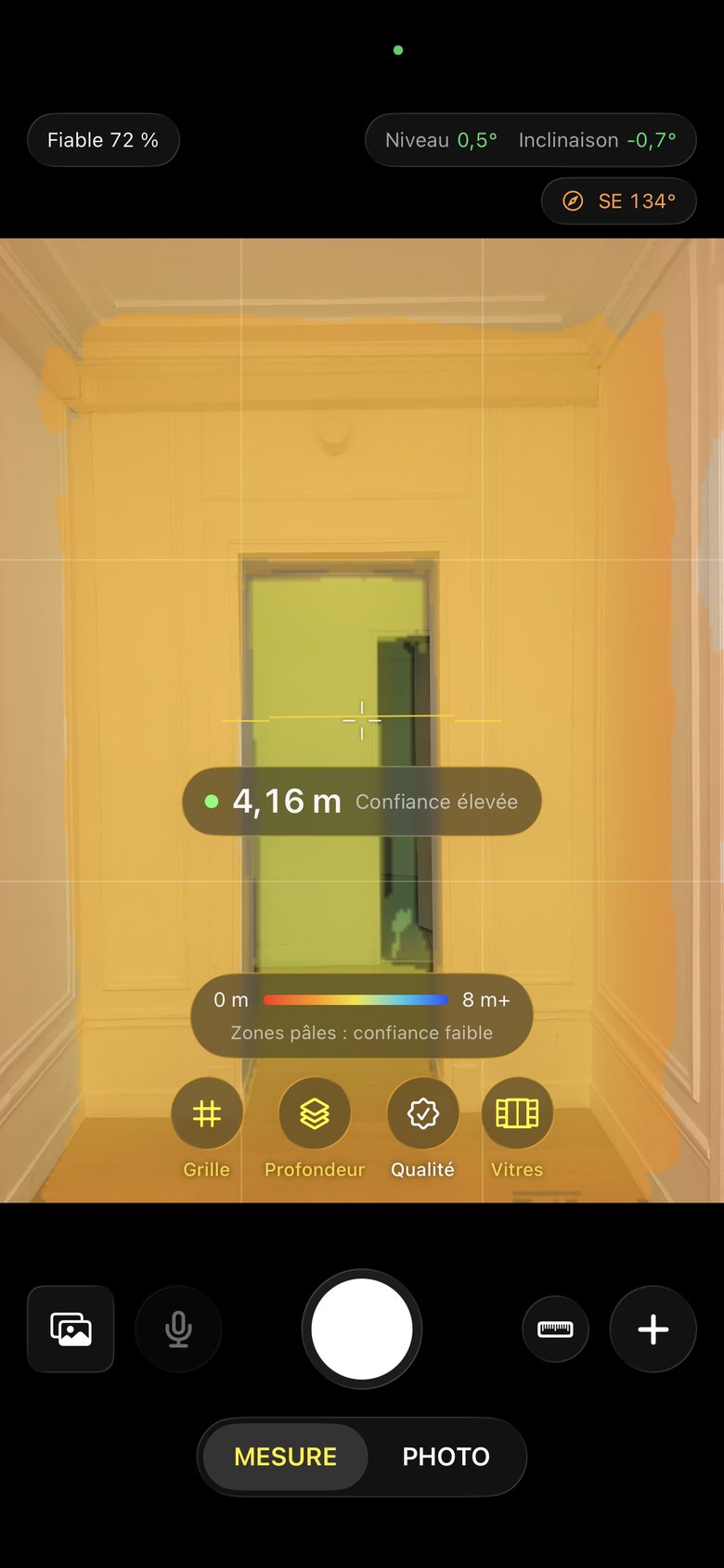 Depth map overlay with colour legend and option buttons